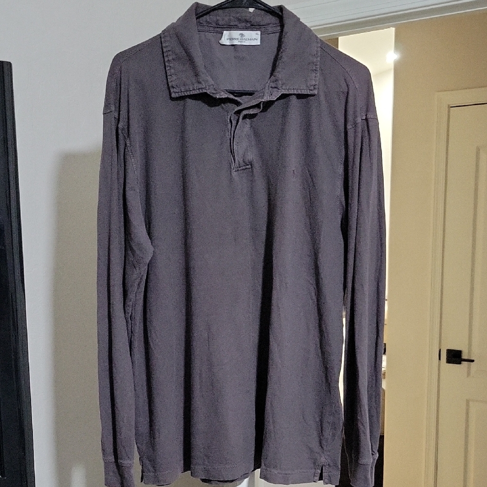 Pierre Balmain Charcoal Long Sleeve Polo Shirt Size XL